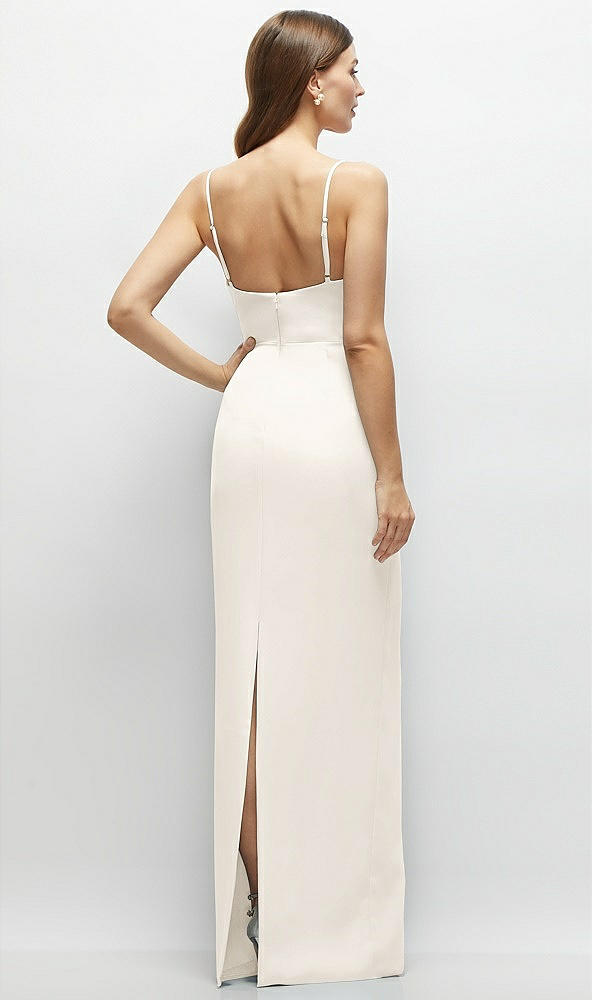 Back View - Ivory Corset-Style Crepe Column Maxi Dress with Adjustable Straps