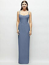 Front View Thumbnail - Larkspur Blue Corset-Style Crepe Column Maxi Dress with Adjustable Straps