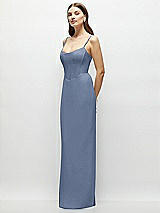 Side View Thumbnail - Larkspur Blue Corset-Style Crepe Column Maxi Dress with Adjustable Straps