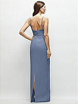 Rear View Thumbnail - Larkspur Blue Corset-Style Crepe Column Maxi Dress with Adjustable Straps