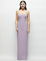 Front View Thumbnail - Lilac Haze Corset-Style Crepe Column Maxi Dress with Adjustable Straps
