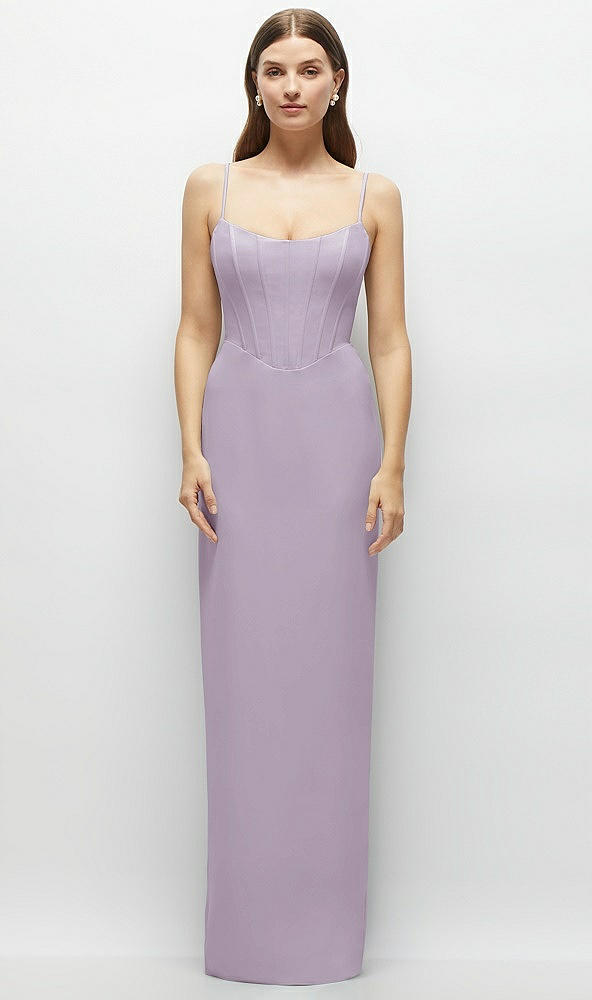 Front View - Lilac Haze Corset-Style Crepe Column Maxi Dress with Adjustable Straps