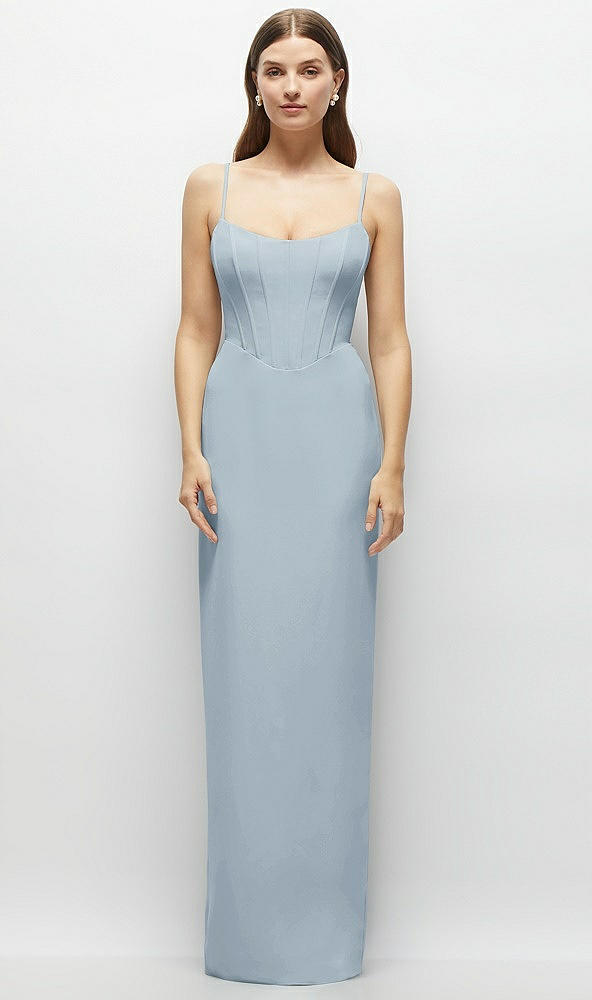 Front View - Mist Corset-Style Crepe Column Maxi Dress with Adjustable Straps