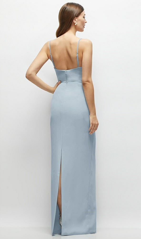 Back View - Mist Corset-Style Crepe Column Maxi Dress with Adjustable Straps
