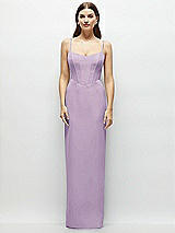 Front View Thumbnail - Pale Purple Corset-Style Crepe Column Maxi Dress with Adjustable Straps