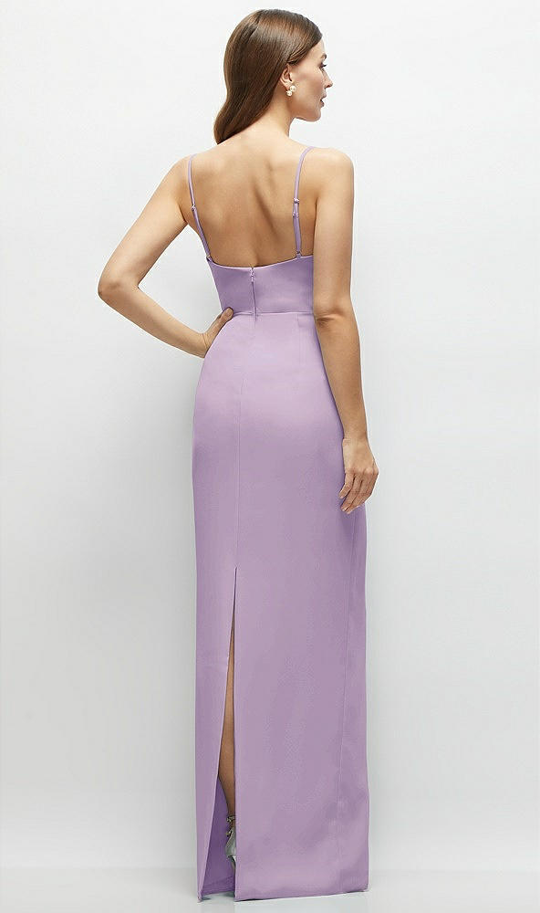 Back View - Pale Purple Corset-Style Crepe Column Maxi Dress with Adjustable Straps