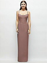 Front View Thumbnail - Sienna Corset-Style Crepe Column Maxi Dress with Adjustable Straps