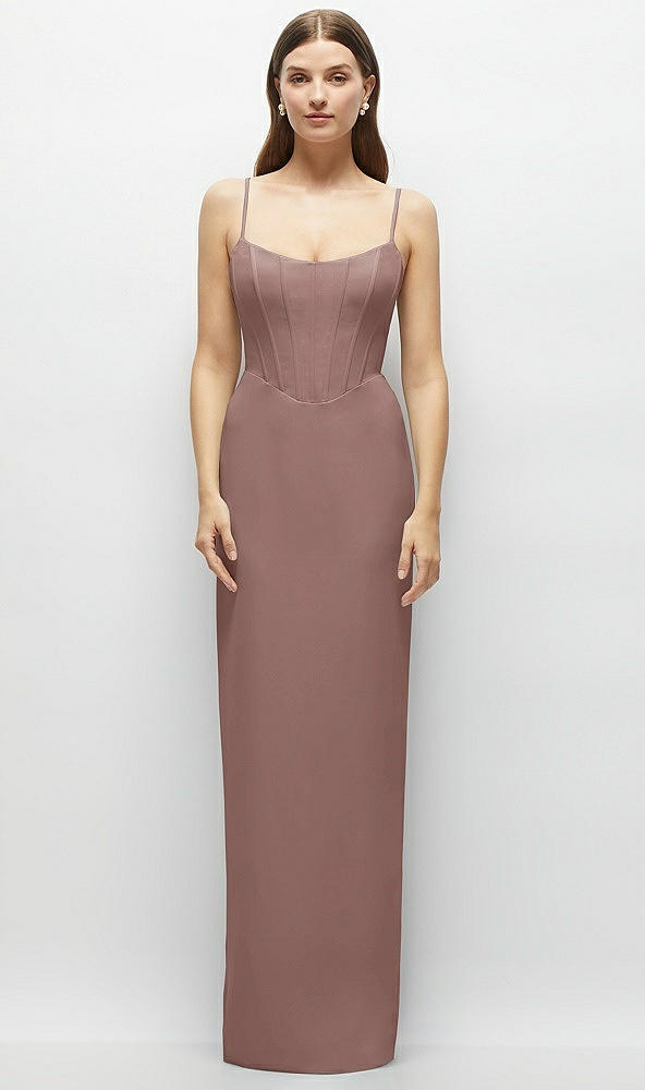 Front View - Sienna Corset-Style Crepe Column Maxi Dress with Adjustable Straps