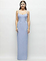 Front View Thumbnail - Sky Blue Corset-Style Crepe Column Maxi Dress with Adjustable Straps
