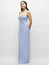 Side View Thumbnail - Sky Blue Corset-Style Crepe Column Maxi Dress with Adjustable Straps