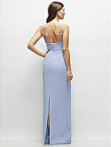 Rear View Thumbnail - Sky Blue Corset-Style Crepe Column Maxi Dress with Adjustable Straps