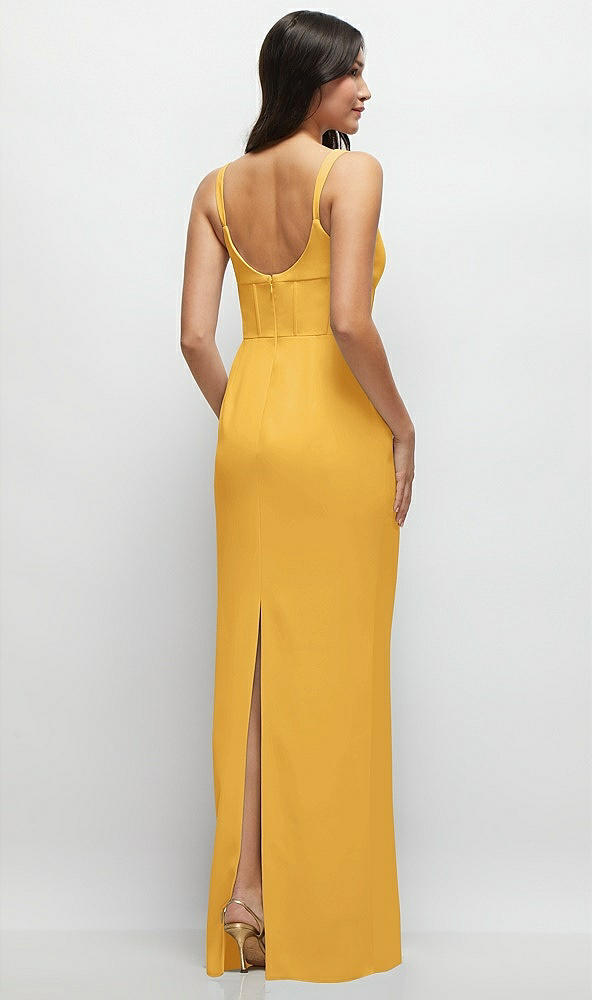 Back View - NYC Yellow Corset Midriff Crepe Column Maxi Dress