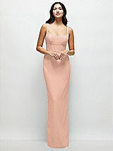 Front View Thumbnail - Pale Peach Corset Midriff Crepe Column Maxi Dress