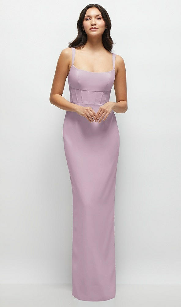 Front View - Suede Rose Corset Midriff Crepe Column Maxi Dress