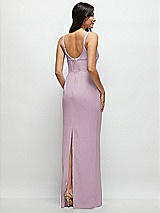 Rear View Thumbnail - Suede Rose Corset Midriff Crepe Column Maxi Dress