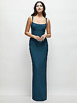 Front View Thumbnail - Atlantic Blue Corset Midriff Crepe Column Maxi Dress