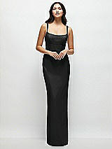 Front View Thumbnail - Black Corset Midriff Crepe Column Maxi Dress