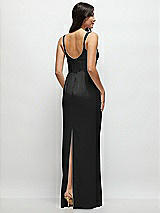Rear View Thumbnail - Black Corset Midriff Crepe Column Maxi Dress