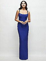 Front View Thumbnail - Cobalt Blue Corset Midriff Crepe Column Maxi Dress