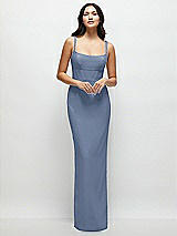 Front View Thumbnail - Larkspur Blue Corset Midriff Crepe Column Maxi Dress