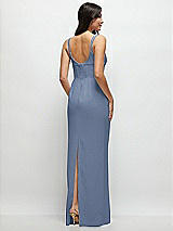 Rear View Thumbnail - Larkspur Blue Corset Midriff Crepe Column Maxi Dress