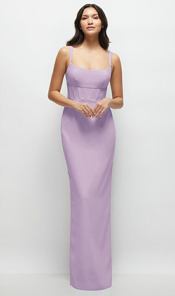Front View - Pale Purple Corset Midriff Crepe Column Maxi Dress