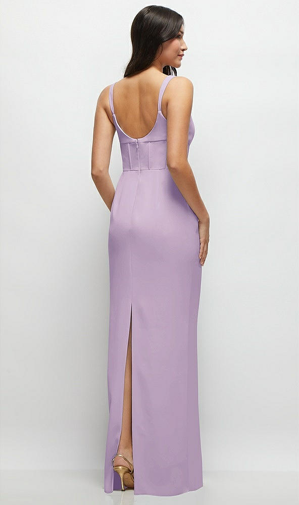 Back View - Pale Purple Corset Midriff Crepe Column Maxi Dress