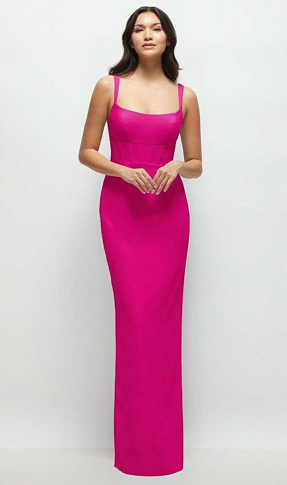 Front View - Think Pink Corset Midriff Crepe Column Maxi Dress