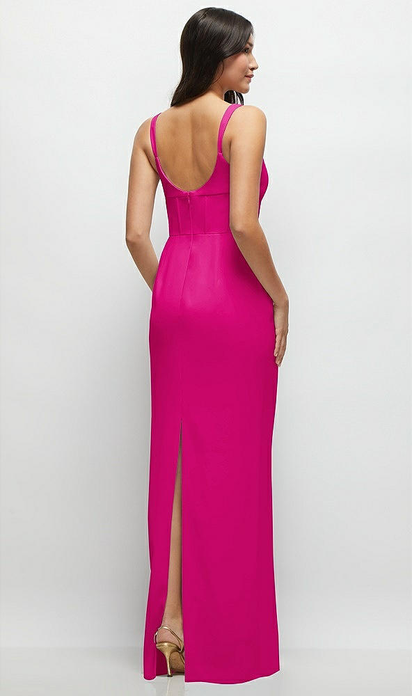 Back View - Think Pink Corset Midriff Crepe Column Maxi Dress