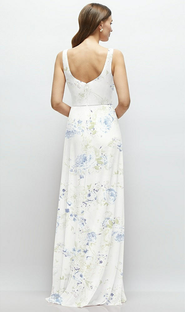 Back View - Bleu Garden Square Neck Chiffon Maxi Dress with Circle Skirt