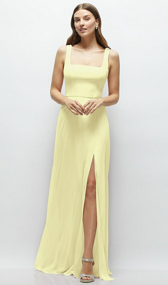 Front View - Butter Yellow Square Neck Chiffon Maxi Dress with Circle Skirt