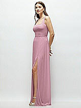 Side View Thumbnail - Dusty Pink Square Neck Chiffon Maxi Dress with Circle Skirt