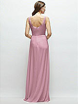 Rear View Thumbnail - Dusty Pink Square Neck Chiffon Maxi Dress with Circle Skirt