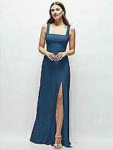 Front View Thumbnail - Dusk Blue Square Neck Chiffon Maxi Dress with Circle Skirt