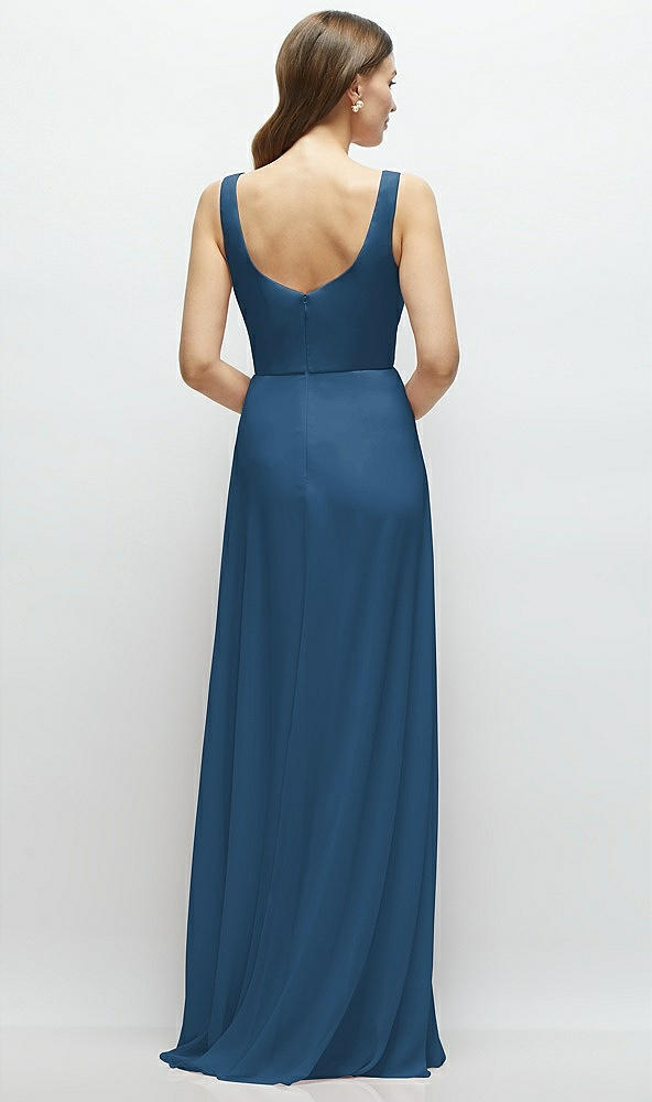 Back View - Dusk Blue Square Neck Chiffon Maxi Dress with Circle Skirt