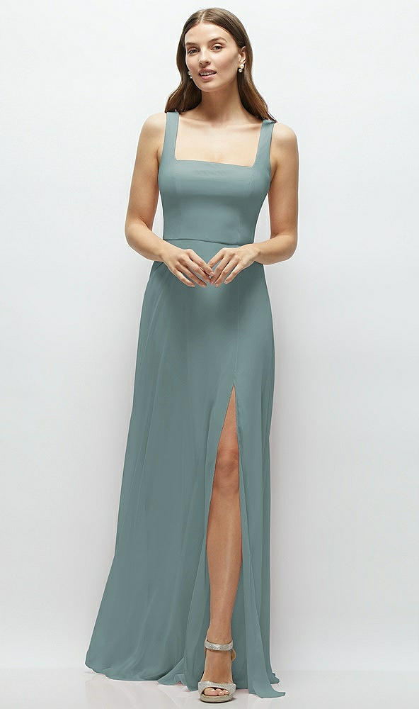 Front View - Icelandic Square Neck Chiffon Maxi Dress with Circle Skirt