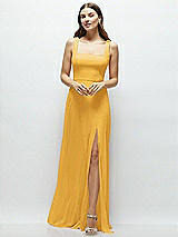 Front View Thumbnail - NYC Yellow Square Neck Chiffon Maxi Dress with Circle Skirt
