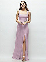 Front View Thumbnail - Suede Rose Square Neck Chiffon Maxi Dress with Circle Skirt