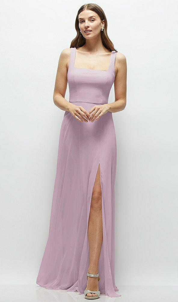 Front View - Suede Rose Square Neck Chiffon Maxi Dress with Circle Skirt