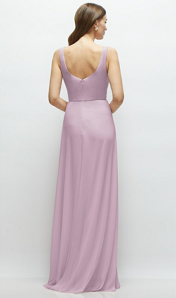 Back View - Suede Rose Square Neck Chiffon Maxi Dress with Circle Skirt