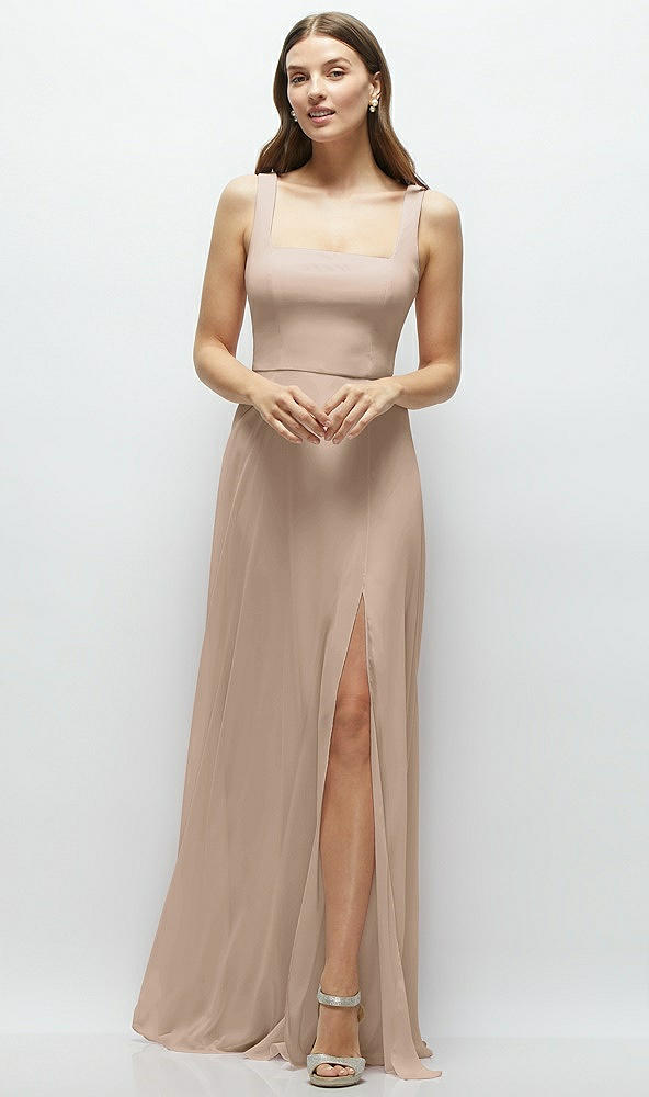 Front View - Topaz Square Neck Chiffon Maxi Dress with Circle Skirt