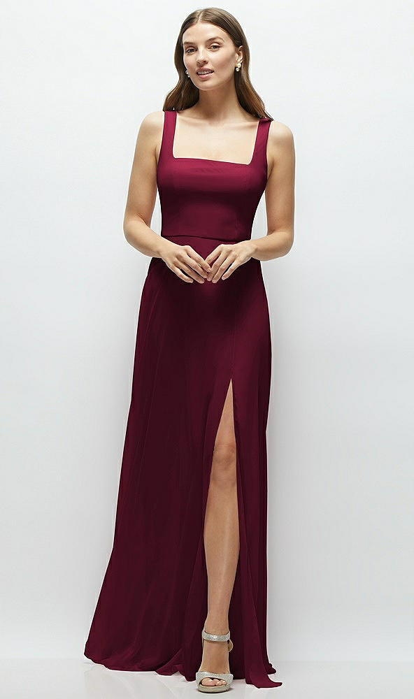 Front View - Cabernet Square Neck Chiffon Maxi Dress with Circle Skirt
