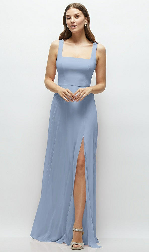Front View - Cloudy Square Neck Chiffon Maxi Dress with Circle Skirt