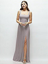 Front View Thumbnail - Cashmere Gray Square Neck Chiffon Maxi Dress with Circle Skirt