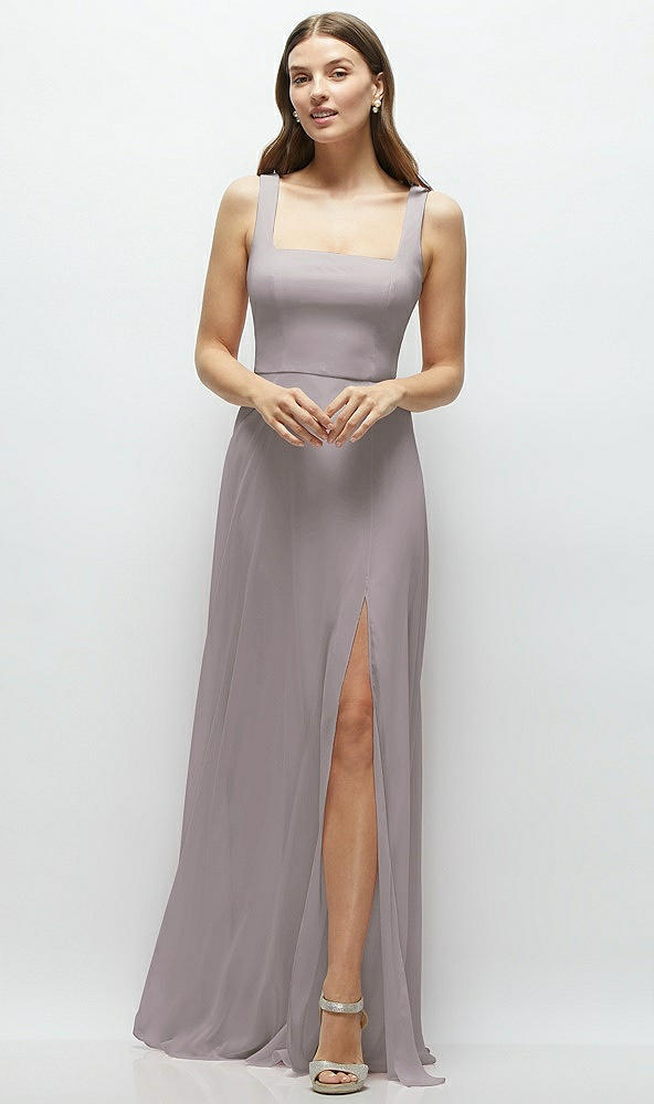 Front View - Cashmere Gray Square Neck Chiffon Maxi Dress with Circle Skirt
