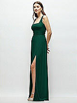 Side View Thumbnail - Hunter Green Square Neck Chiffon Maxi Dress with Circle Skirt