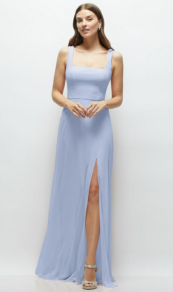 Front View - Sky Blue Square Neck Chiffon Maxi Dress with Circle Skirt
