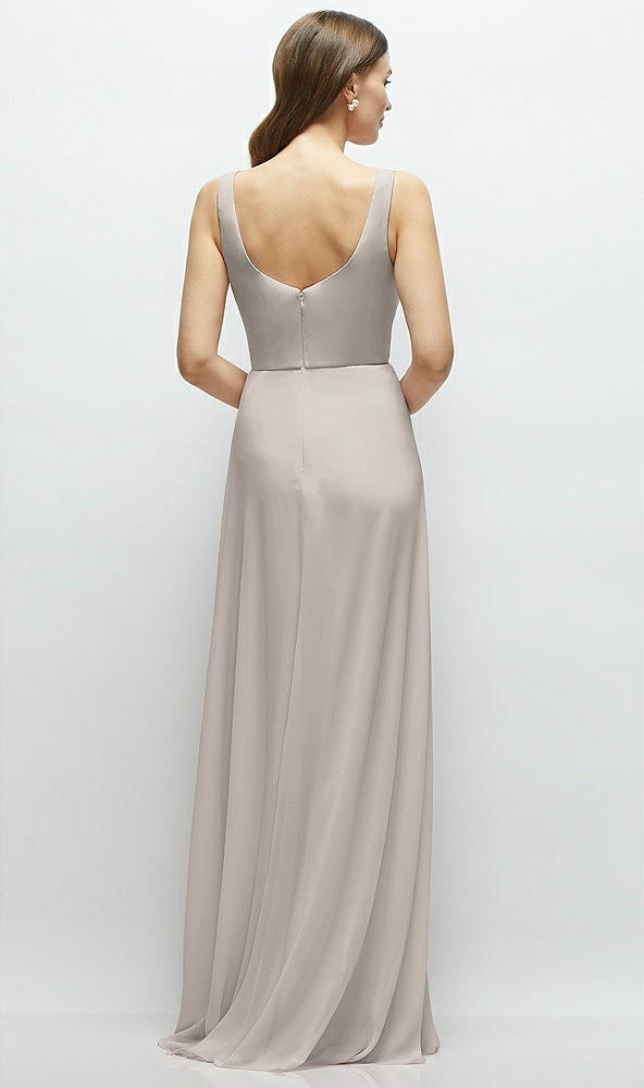 Back View - Taupe Square Neck Chiffon Maxi Dress with Circle Skirt