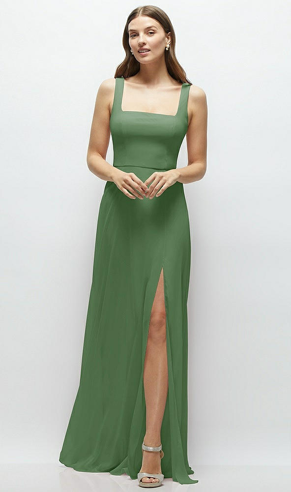 Front View - Vineyard Green Square Neck Chiffon Maxi Dress with Circle Skirt