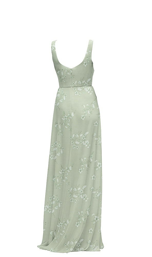 Back View - Vintage Primrose Sage Square Neck Chiffon Maxi Dress with Circle Skirt